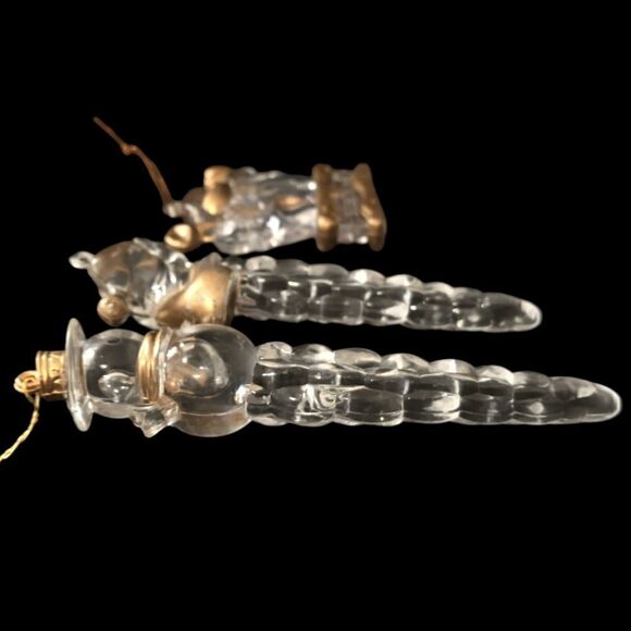 Acrylic Icicle Ornaments Lot x 3 Snowman Santa Claus Gold Trimmed Clear Lucite. - Picture 11 of 16